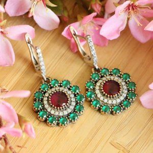 Sterling Silver Jade Stones and Cubic Zirconia